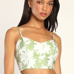 Lulus Feelin' Flirty Light Green Floral Jacquard Cropped Tank Top - Size M